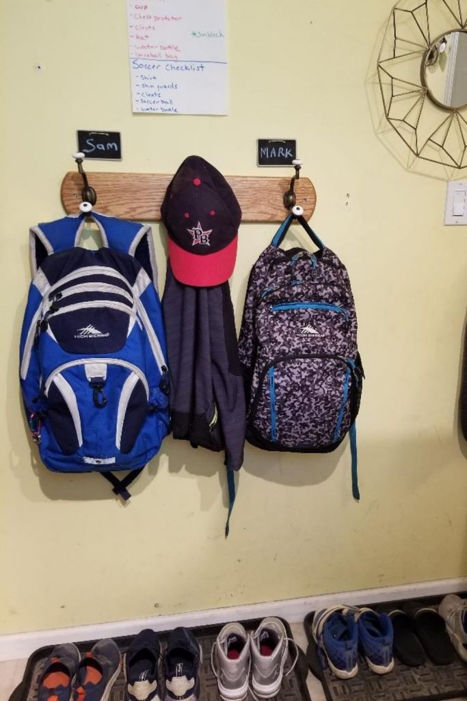 Back to School Backpack Stations for Mudrooms for kids. Get Organized for Back to School this year with a spot for your kids coats, shoes and backpacks.