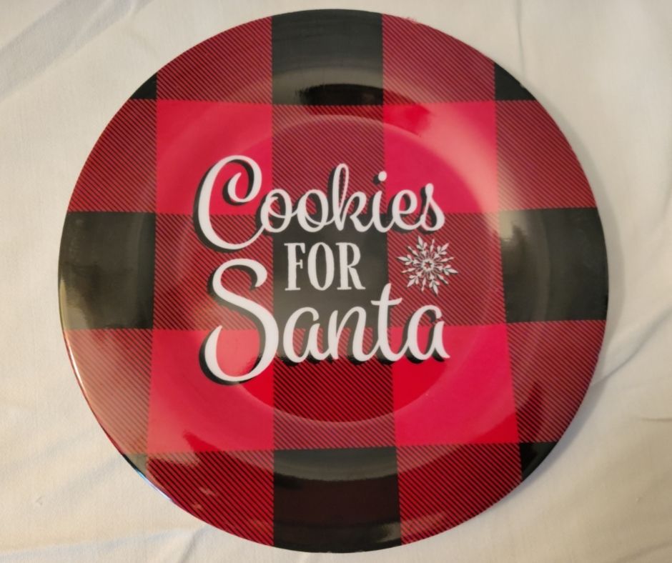 This Christmas Plate for Santa Cookies is a practical Dollar Tree Christmas item you can use and display for the holidays at home.