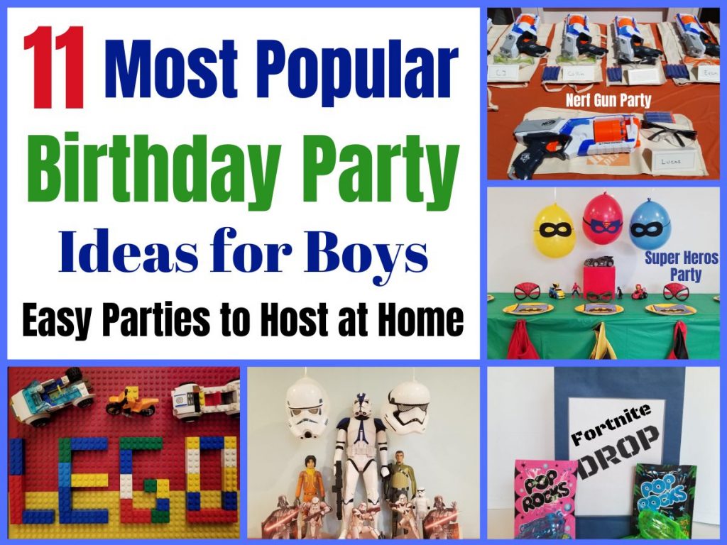 Fun birthday party themes, games & cool birthday party ideas for boys. Learn how to host Nerf Gun parties, Fortnite Party, Super Hero Parties, Legos, Escape Room Games, Game Trucks, Star Wars, Sports, Cars Movie, Incredibles, Paw Patrol & more. Find the perfect birthday party theme for your kids.