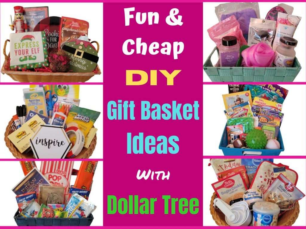 Unique & Cheap DIY Gift Basket Ideas at Dollar Tree. Fun thing to put in gift baskets for family, friends and kids. Save money with these fun gift ideas for Christmas, Birthdays, Mother's Day, Father's Day, Kids birthdays, Teacher gifts and more. Everyone will love these Homemade gift basket ideas.
