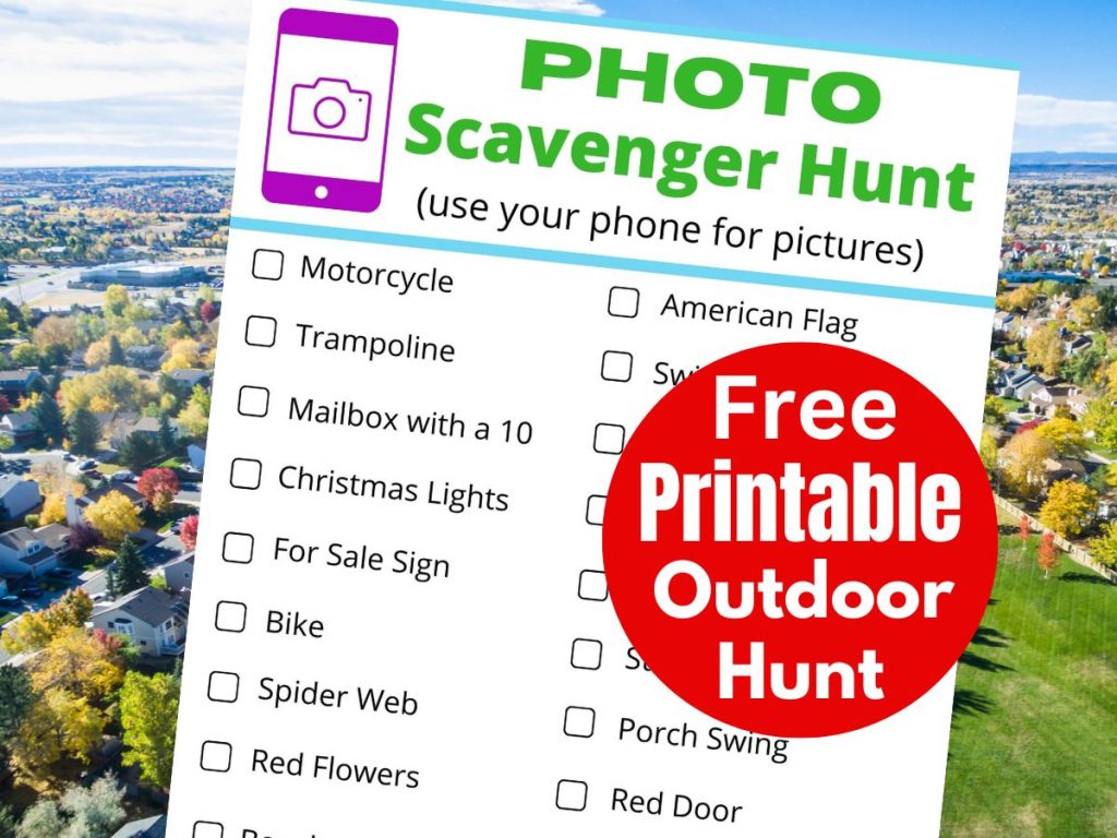 Plan a fun photo scavenger hunt for kids with this free printable checklist of outdoor scavenger hunt ideas kids and adults will enjoy.