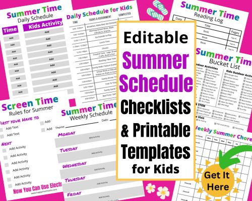 Plane the Ultimate Summer at home with this Editable summer schedule, checklist and printable templates for kids.