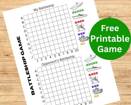 Entertain kids & adults with this Battleship printable game. The classic board game can be printed out and played on a long road trip, as a classroom game or at home on rainy days. Battle it out to see who can sink their opponent's ship first in this exciting DIY game for kids.