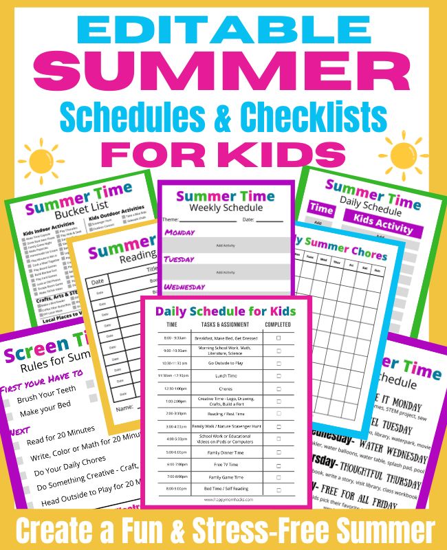 Create personal Summer schedules and checklists with these editable and printable templates to fit your families summer schedule.