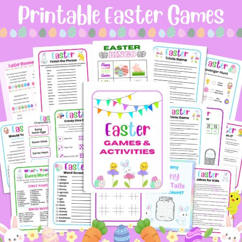 Entertain the whole family with printable Easter games for kids and adults. Fun Easter games to play at home, in the classroom, Easter parties or Easter dinner. Just print out the 16 Easter activities and coloring pages and your ready to play!