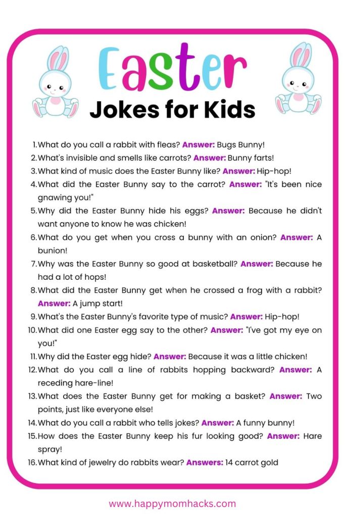 Funny Easter Jokes for Kids a printable joke list to read in the classroom, at home or at Easter parties. Have the whole family trying to answer these joke and see who can get it right! Just print and play!