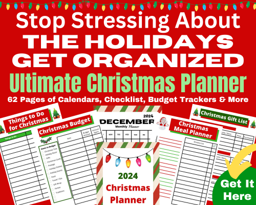 Printable 2024 Christmas Planner with 62 pages of holiday organization and Christmas party games to get you prepared for the holiday season.