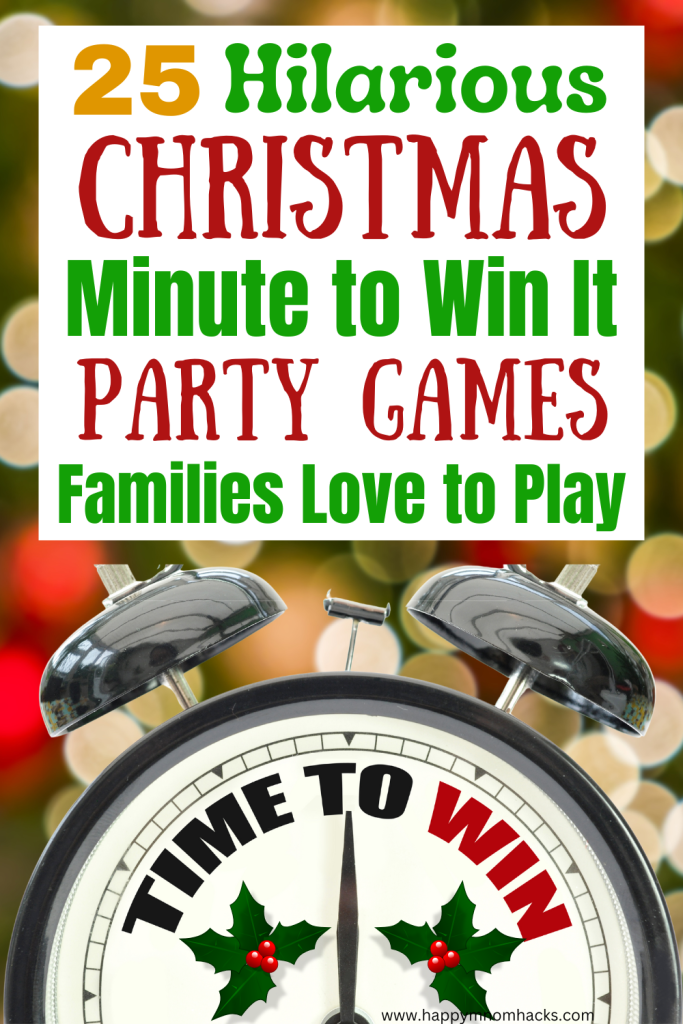 Bring on the holiday fun with 25 Christmas Minute to Win It Games for kids, teens, and adults. Hilarious 60-second games and challenges for family Christmas parties. Quick & easy party games with items you probably have at home that will entertain your holiday party guests and get all ages talking and laughing.