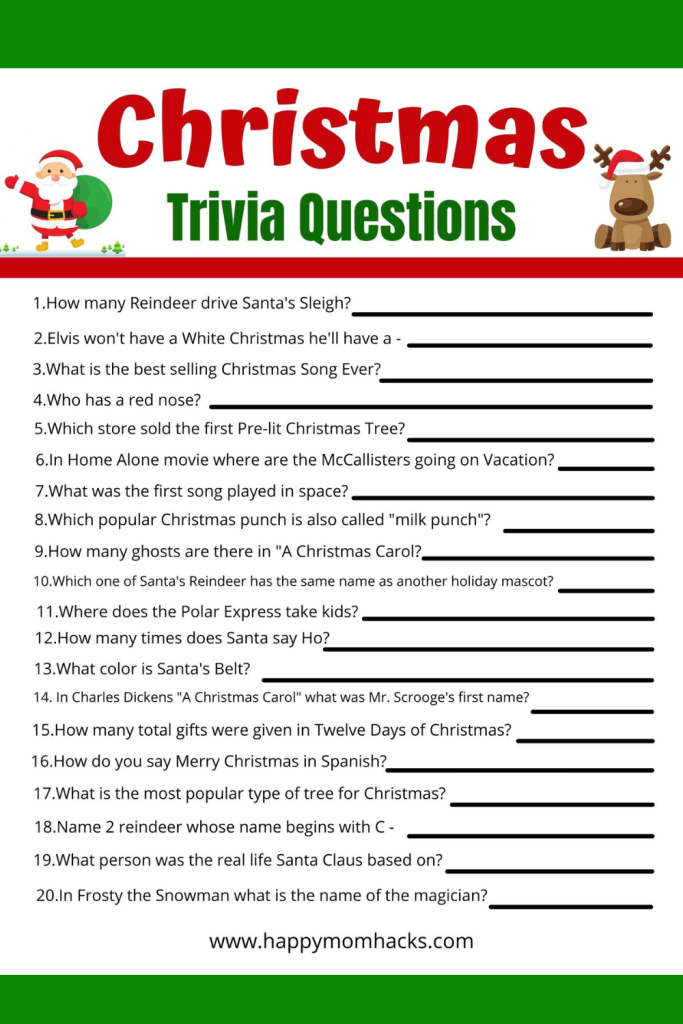 Christmas Triva Quiz Questions for families and friends.