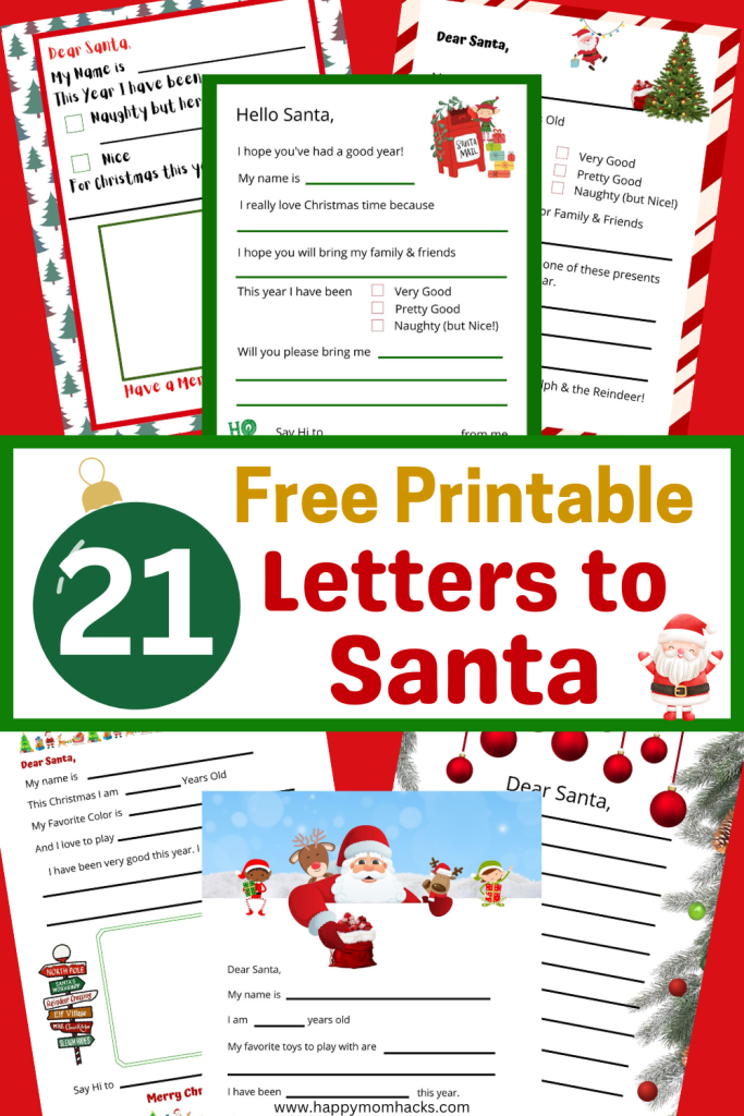 Cute Letters to Santa free printable templates to help kids write their Dear Santa letters to share their Christmas wish list with Santa Claus. A fun Christmas tradition and holiday activity idea for families. Fill in the blank letters for younger kids and blank Santa letters for older kids.