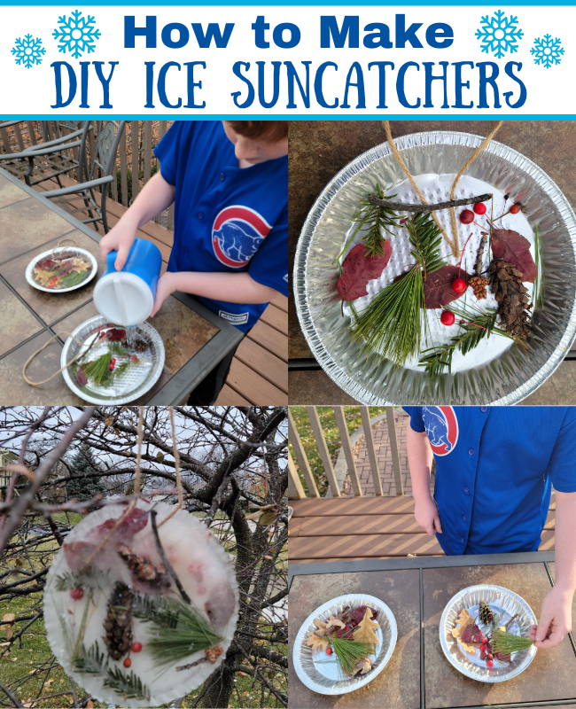 How to Make DIY Ice Suncatchers into beautiful Ice ornaments as a fun winter activity to decorate your trees for the holidays.