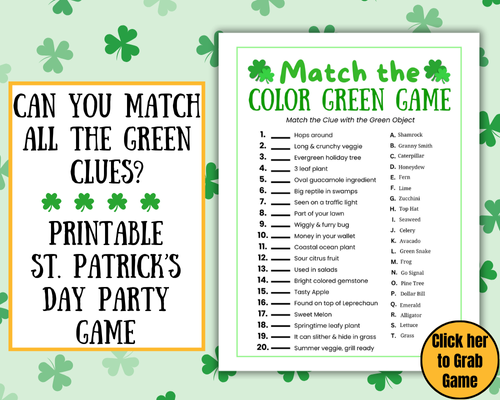 Color Green Match Up Game a fun St. Patrick's Day party game for kids, teens and adults.