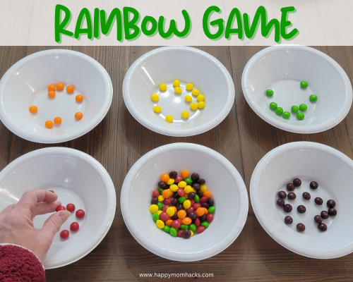 A fun St. Patrick's Day 60 Second challege to divide up Skittles by differnt colors into seperate bowls. A quick and funny Minute to Win it game for St. Patrick's Day parties.
