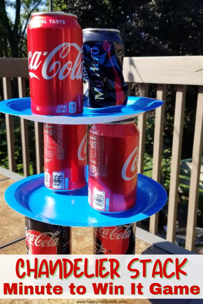 Fun Minute to Win it Challenge for summer parties with aluminum cans and paper plates to stack as high as you can.