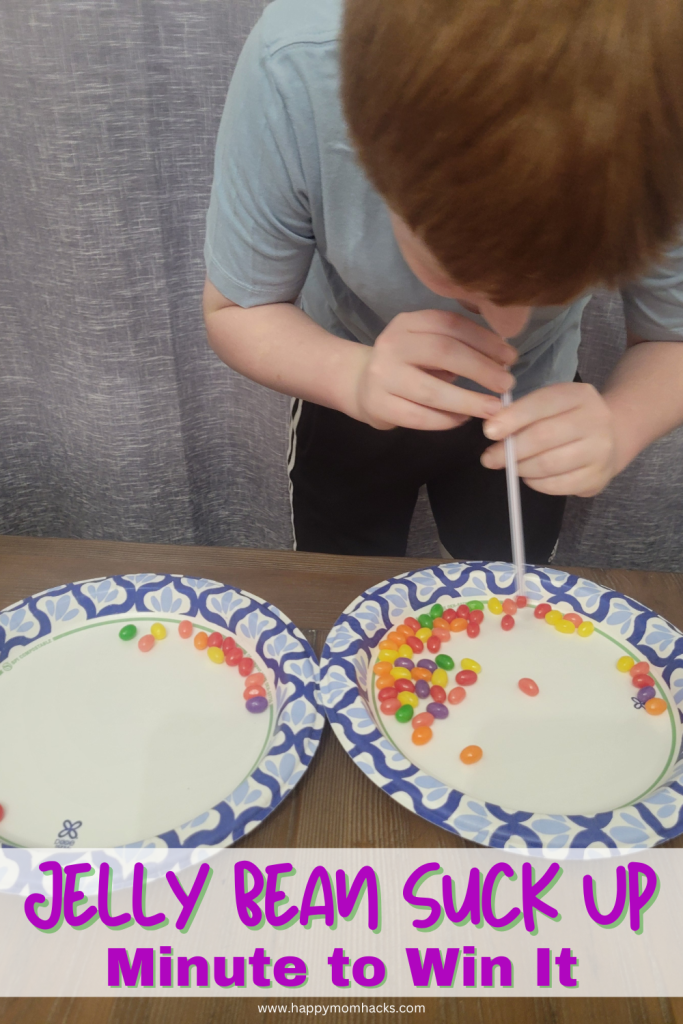 Challenge summer party guest to the Suck it Up Minute to Win It game. Use a straw, jelly beans and paper plates to play this fun summer backyard game.