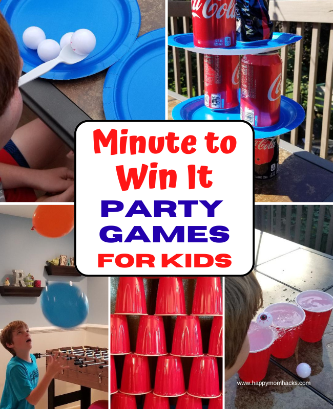 20 Minute to Win it Games for kids to play as birthday games, classroom games and at family game nights. Quick 60 second challenges with items you have at home.
