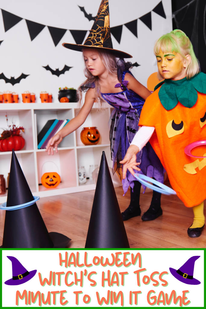 Challenge kids, teens and adults to toss a ring around the witch's hat in this quick 60 second challege. A fun Halloween Minute to Win it game for Halloween parties, Halloween game nights, teen parties, youth groups, family game nights at home.