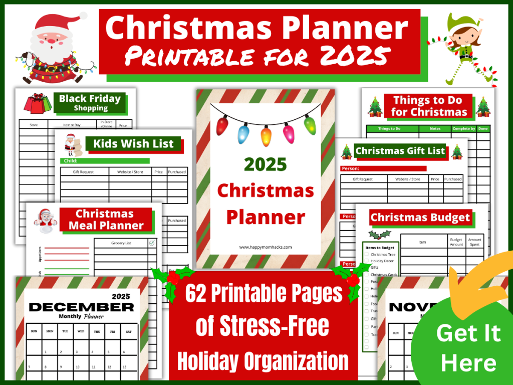 Be ready for the Holidays with the Ultimate 2025 Christmas Planner. 62 organizational pages like Gift lists, calendars, Christmas budget, To Do List, Christmas meal planner, party planner, holiday games and more. Everything you need to be ready for the Christmas Season.