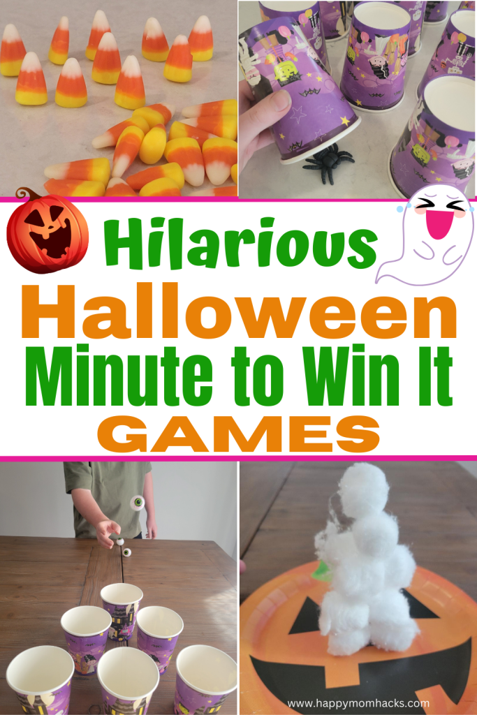 46 Funny Halloween Minute to Win It Games for kids, teens & adults. Hilarious 60 Second challenges for Halloween parties, classroom parties, teen parties, youth groups, office parties or family game nights. Find unique & easy to make Halloween games with items you probably have a home. These group games are sure to be a hit at your Halloween Party!