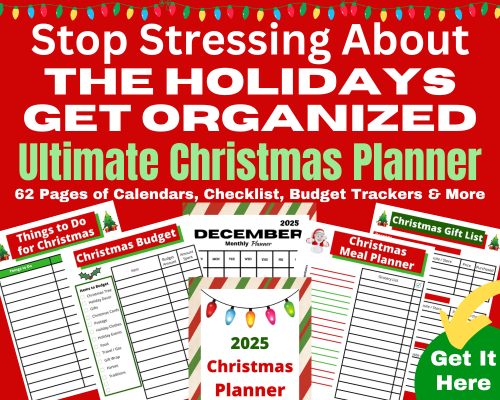 2025 Printable Christmas Planner with 62 pages of holiday organization and Christmas party games to get you prepared for the holiday season.