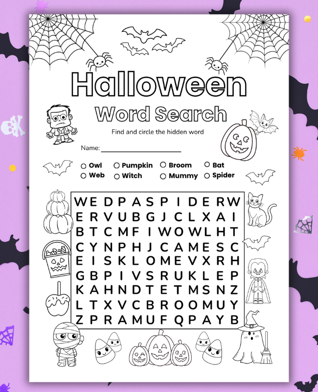 Fun Halloween Word Search for kids to play at Halloween parties and clasrooms. A printable word puzzle for elementary age kids.
