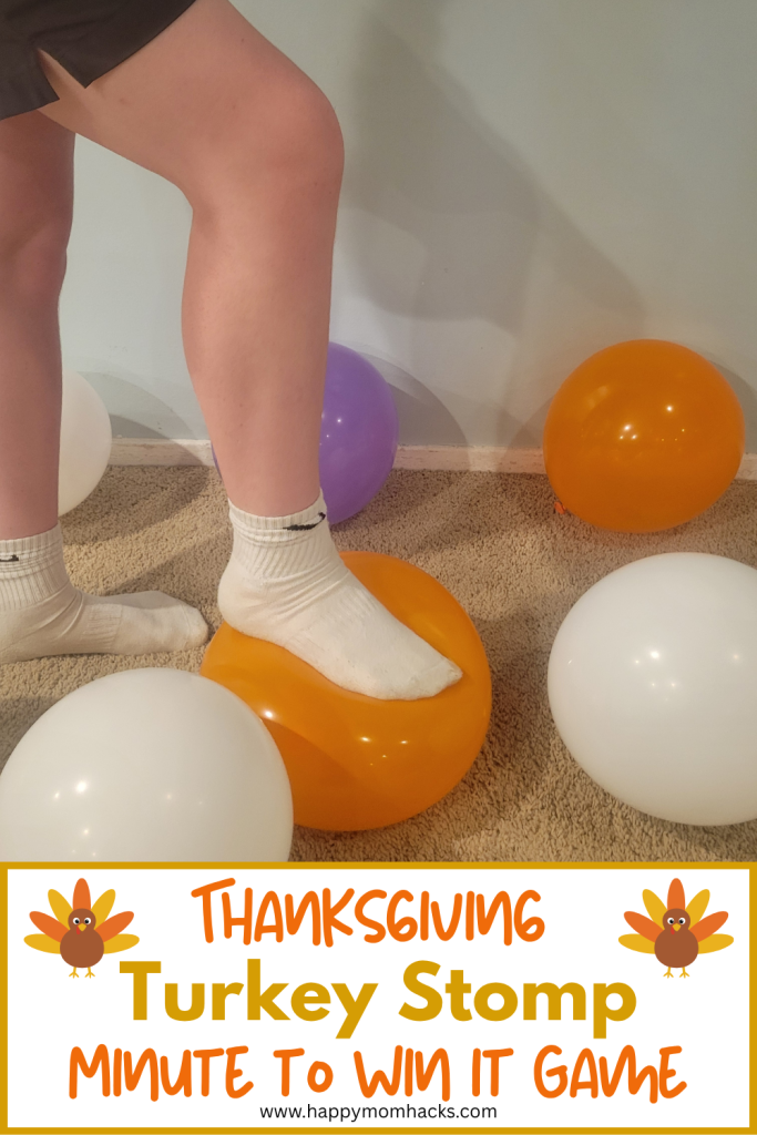 Kids, Teens and adults will be laughing as they try to Stomp the Turkey in this funny Thanksgiving Minute to Win It Game. Players try and pop balloons before the 60 second timer goes off.