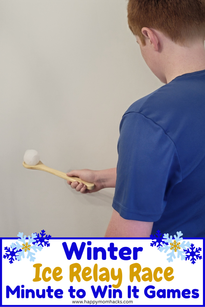This Ice relay race game is a Fun Winter Minute to Win It challenge for kids, teens and adults. An easy to play group game for winter classroom games, family Christmas party games, Ugly Sweater games, teen youth group games, office games or adult game nights this winter. Learn how easy it is to play!