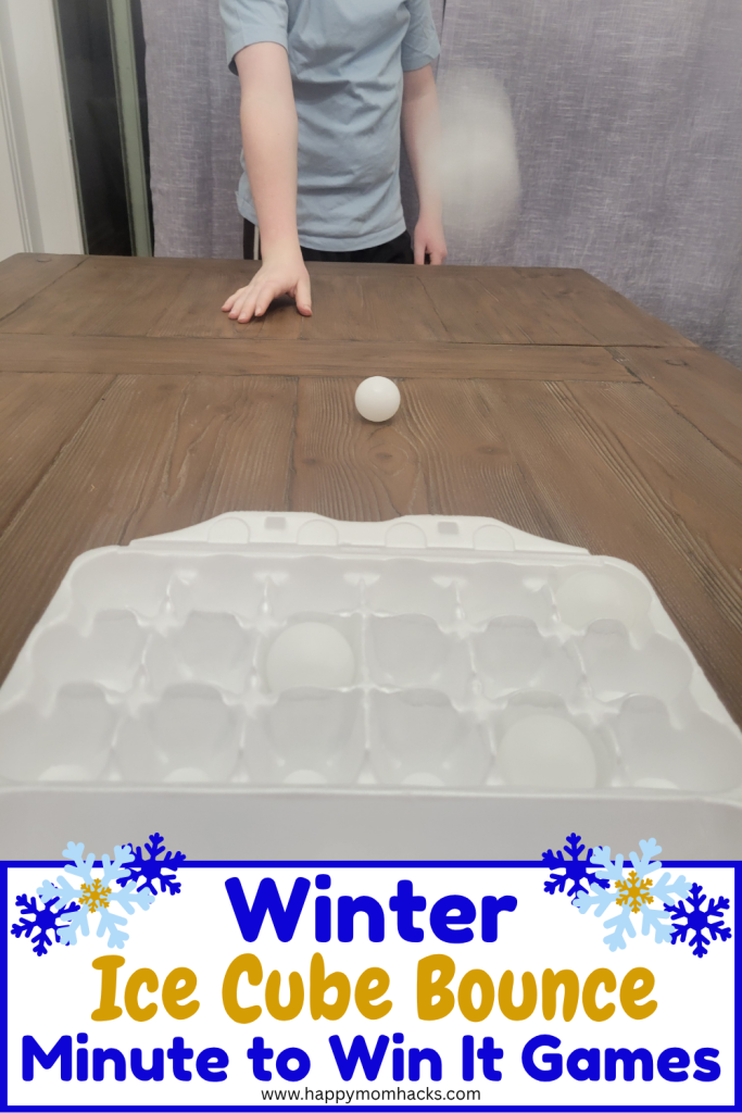 Fun Ice game challenge Minute to Win it Game for winter parties. Players race the clock to bounce a ping pong ball into egg cartons. A funny group game for Christmas parties, winter classroom parties, winter birthday parties, Teen youth groups, office parties or family games nights. Check out how easy this winter party game is to play!