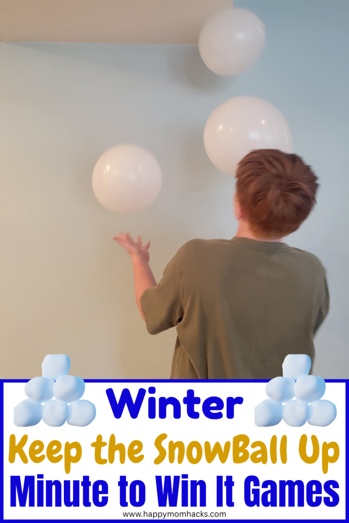 Fun Winter Keep it Up Balloon game is a hilarious Minute to Win it Game for kids, teens and adults. A quick 60 second challenge to keep 3 balloons up in the air. The perfect group game for winter birthday parties, classroom games, Christmas party games and family game nights.
