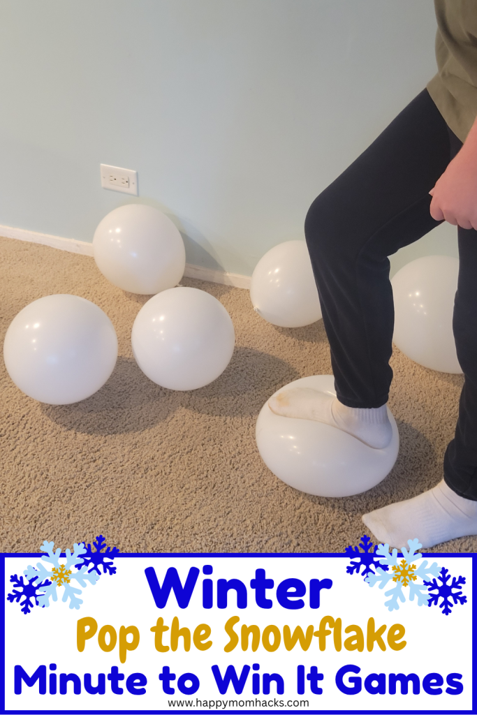 Challenge friends and family to pop the balloons in this funny Winter Mintue to Win it Game. Players race to stomp on balloons and pop the most. An easy 60 second challenge for Christmas parties, Winter birthday parties, classroom winter parties, and family game nights. Find out how easy it is to play!