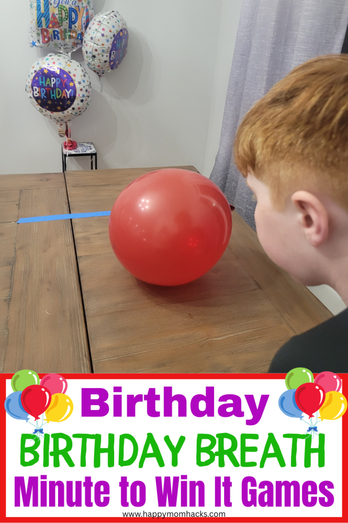 Blow the balloon over the finish line in this fun Birthday Minute to Win It Game. A quick 60 second challenge that's easy to set up and hilarious to play. A great balloon birthday game for birthday parties with kids, teens and adults.