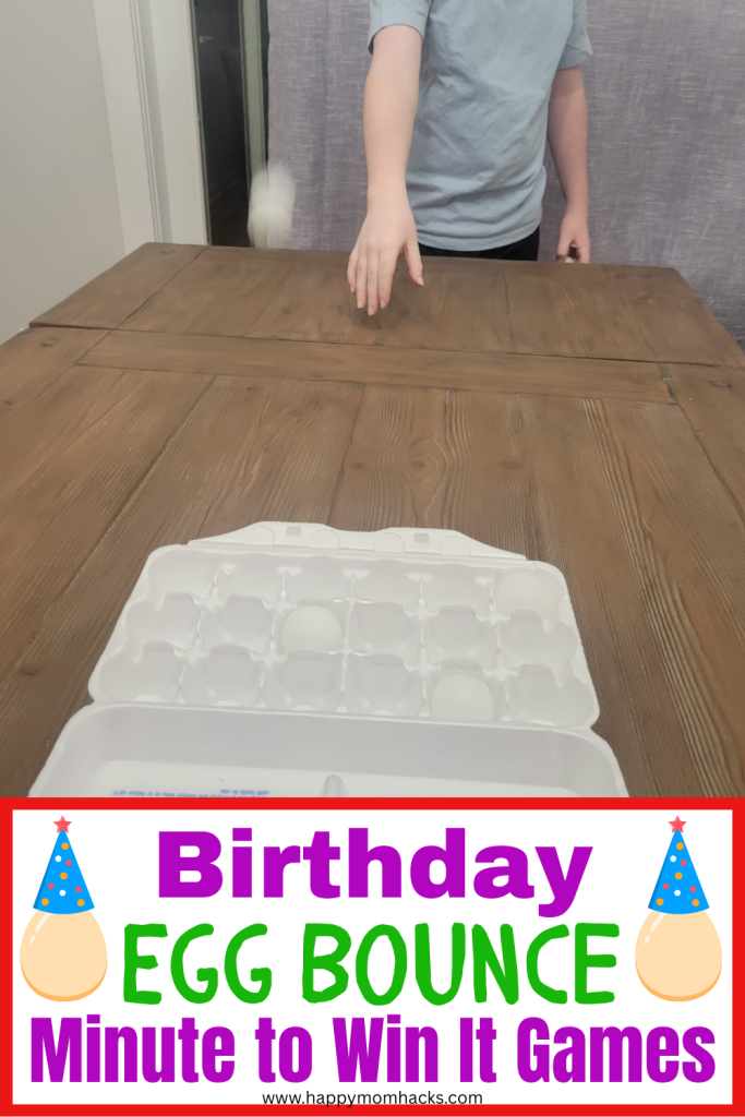 Ping Pong Minute to Win it Game for birthdays will challenge friends and family to bounce a ball into an egg carton. A 60 second challenge to see how many eggs you can get into the egg carton. Fun birthday party game for kids, teens and adults to play together at birthday celebrations.