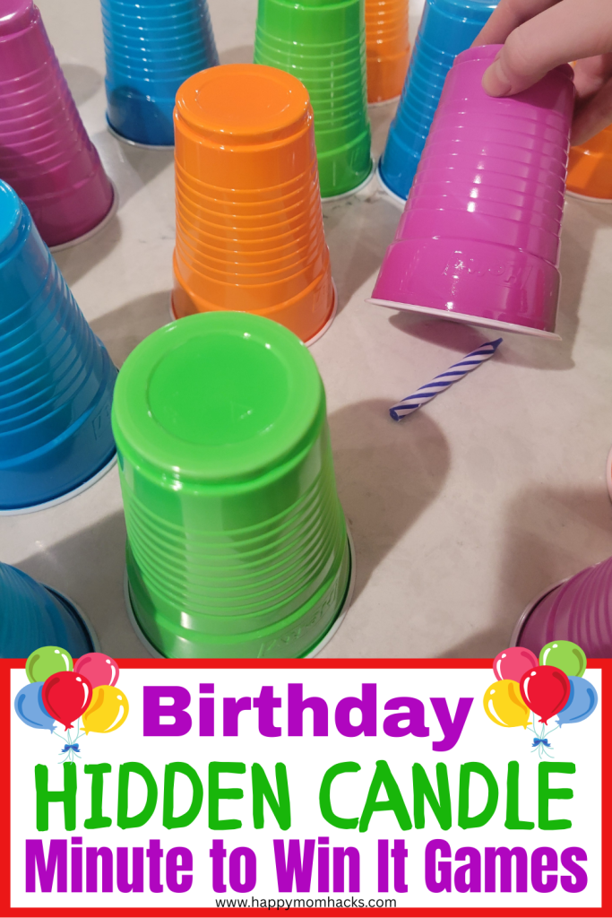 Find the Hidden Candle in this Minute to Win It Birthday game. A quick 60 second challenge searching under Solo cups for the birthday candle. Race the clock in this hilarious Birthday party game for kids, teens and adults.