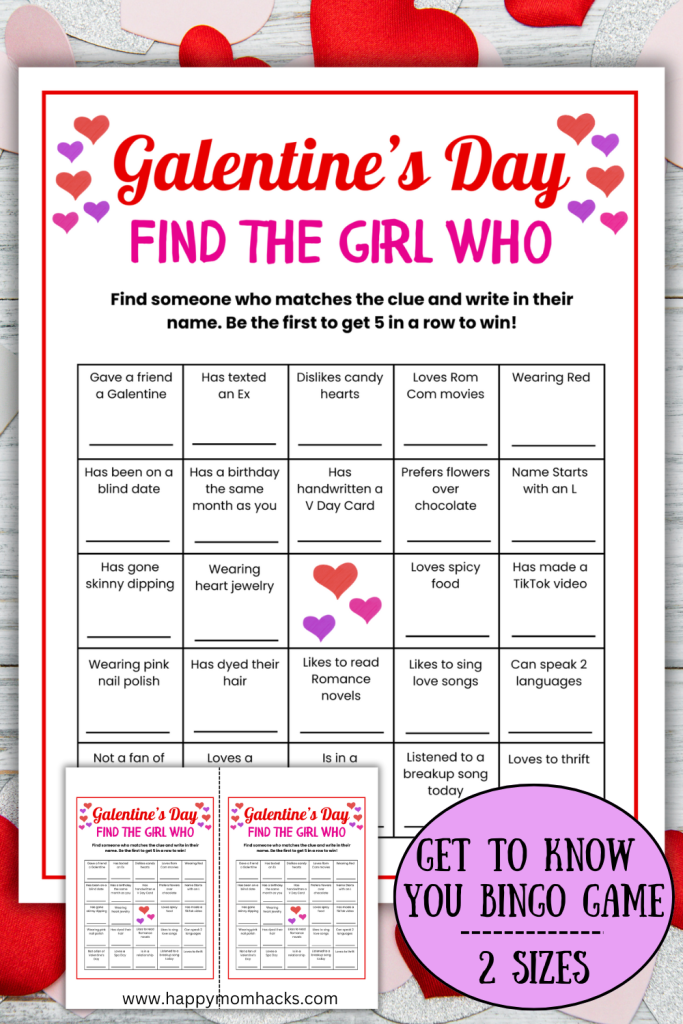 Fun Galentine's Day Social Bingo Game to use as an Ice breaker game or get to know you game for your Galentine's Day party. A fun way