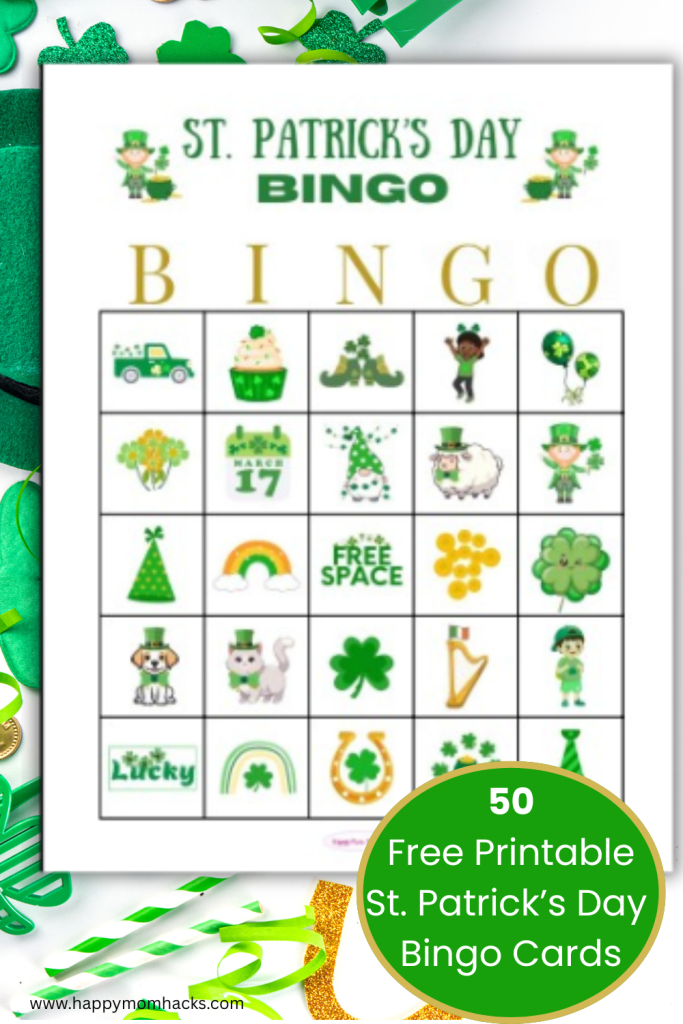 Celebrate St. Paddy's Day with 50 free printable St. Patrick's Day Bingo cards. A fun St. patrick's day game for St. Patrick's Day parties, classroom games, senior games, office games or family game nights. The holiday game includes 50 different bingo cards in US letter and 5x7 size, calling cards and printable bingo markers. Everything you need to play St. Patrick's Day Bingo!