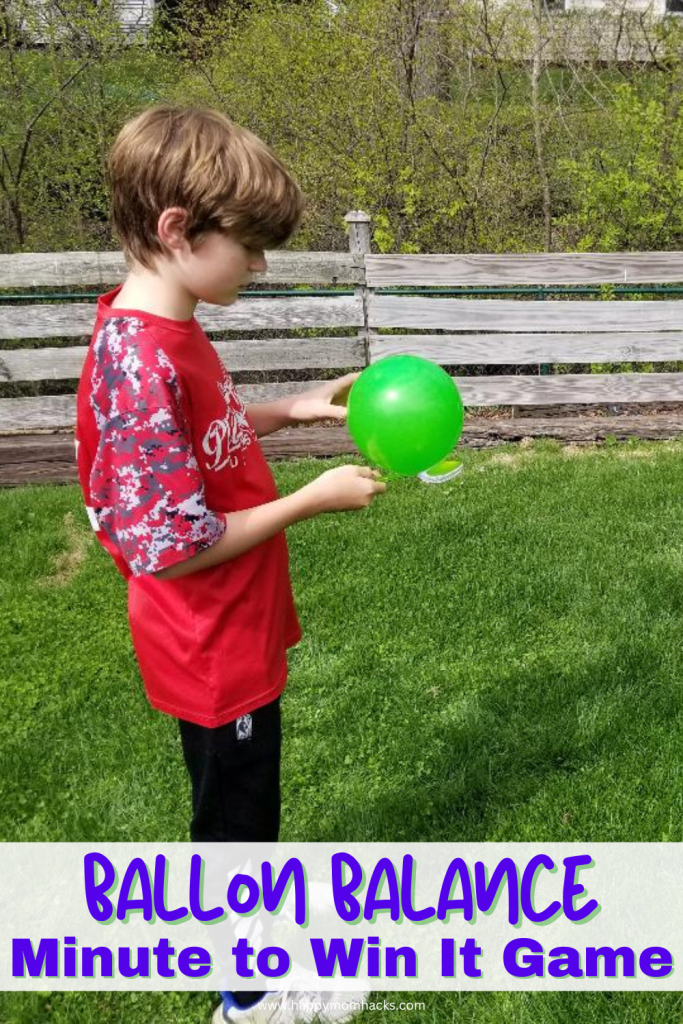 Fun Balance the balloon Minute to Win It Game for family reunions. A 60 second challenge outdoors trying to balance a balloon on a spoon across the backyard.