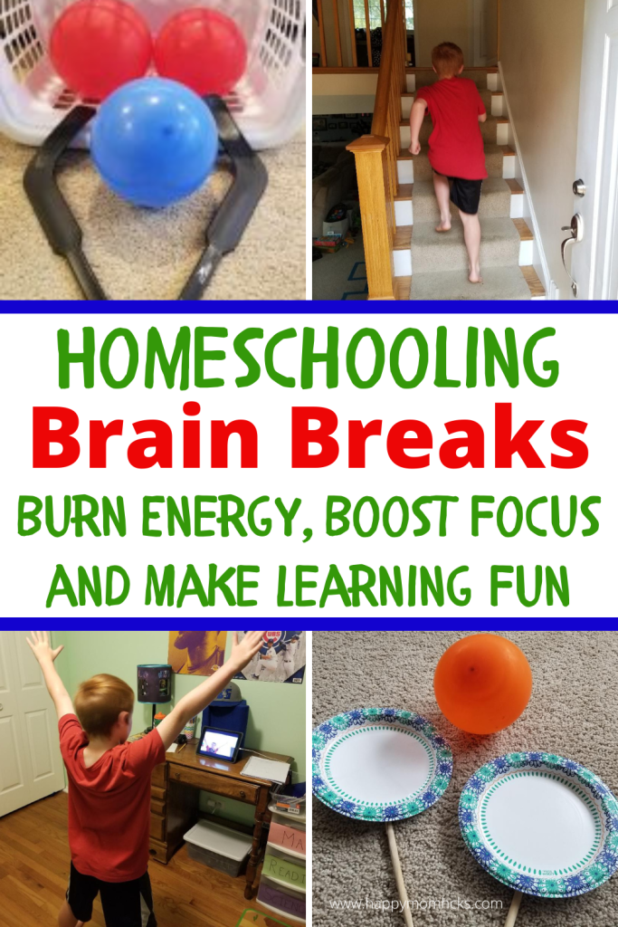 Fun Homeschooling brain break activies for kids. Find quick and easy energy busting games when your kids need a break. A great way to help kids boost focus, creativity, and memory while making learning fun at home. Check it out and find inspiration to help plan your Homeschooling schedule.